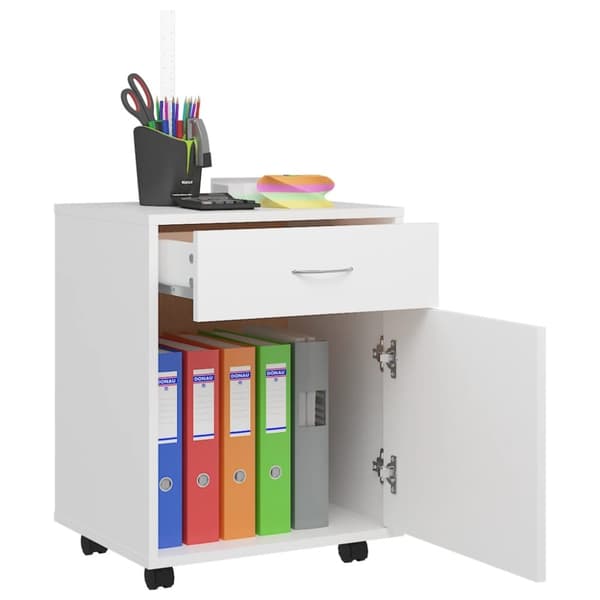 vidaXL rulleskab 45x38x54 cm konstrueret træ hvid - Opbevaringsskabe