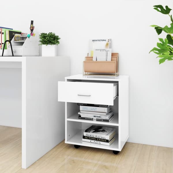 vidaXL rulleskab 46x36x59 cm konstrueret træ hvid højglans - Opbevaringsskabe