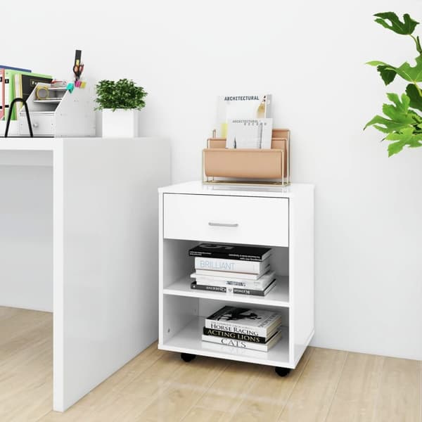 vidaXL rulleskab 46x36x59 cm konstrueret træ hvid højglans -  Opbevaringsskabe