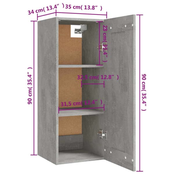 vidaXL Väggskåp betonggrå 35x34x90 cm konstruerat trä -  Förvaringsskåp & garderober