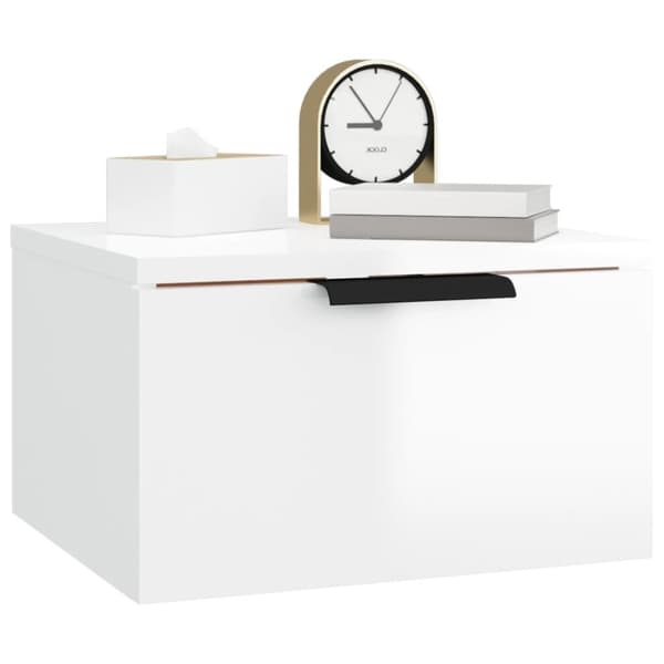 vidaXL væghængt sengebord 34x30x20 cm hvid højglans - Opbevaringsskabe