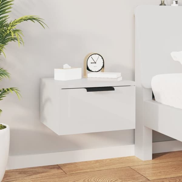 vidaXL væghængt sengebord 34x30x20 cm hvid højglans - Opbevaringsskabe