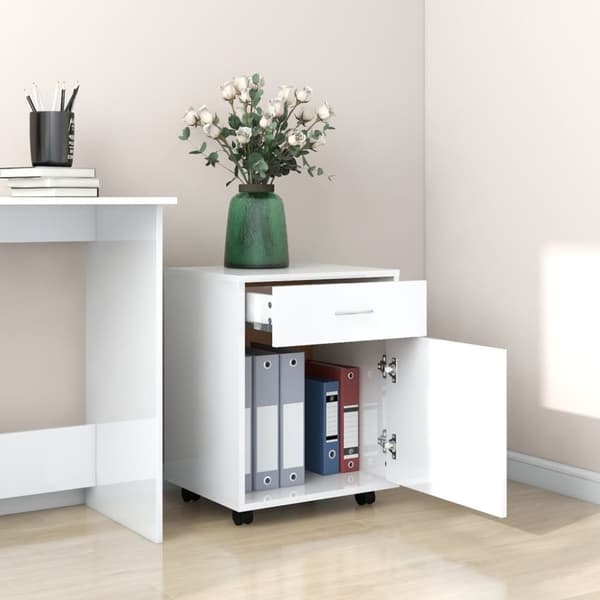 vidaXL rulleskab 45x38x54 cm konstrueret træ hvid højglans -  Opbevaringsskabe