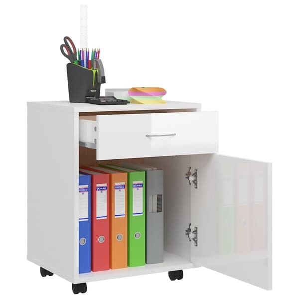 vidaXL rulleskab 45x38x54 cm konstrueret træ hvid højglans -  Opbevaringsskabe