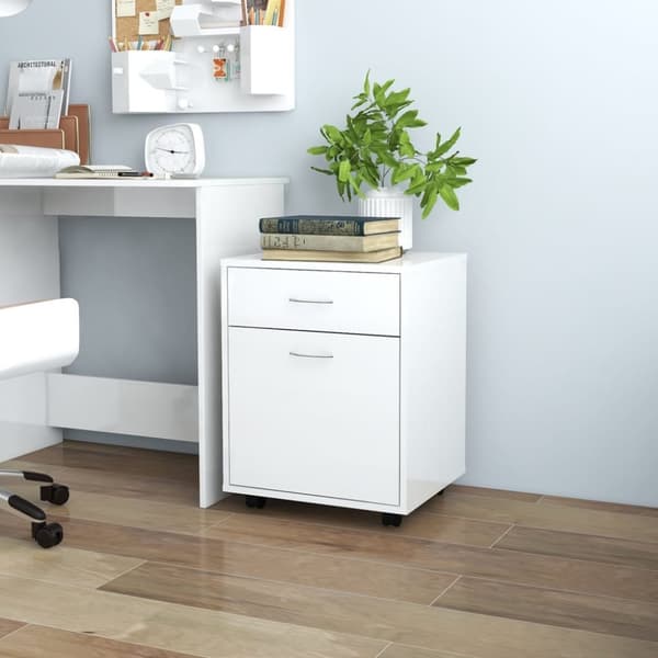 vidaXL rulleskab 45x38x54 cm konstrueret træ hvid højglans -  Opbevaringsskabe