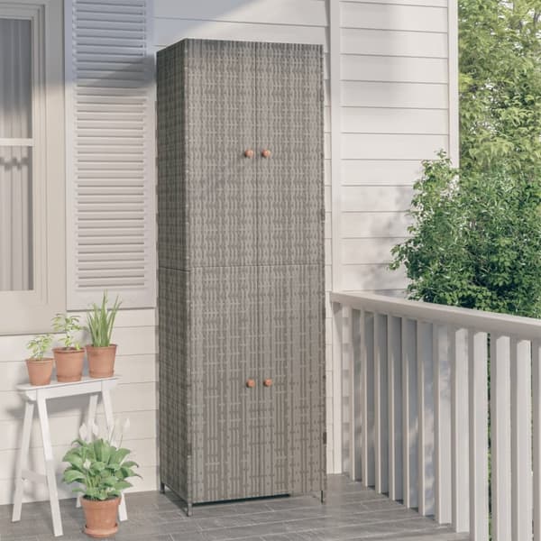 vidaXL Puutarhan säilytyskaappi harmaa 59x40x180 cm polyrottinki -  Säilytys- & lukkokaapit