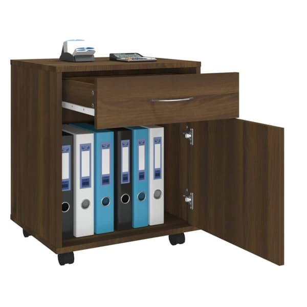 vidaXL skab med hjul 45x38x54 cm konstrueret træ brun egetræsfarve -  Opbevaringsskabe
