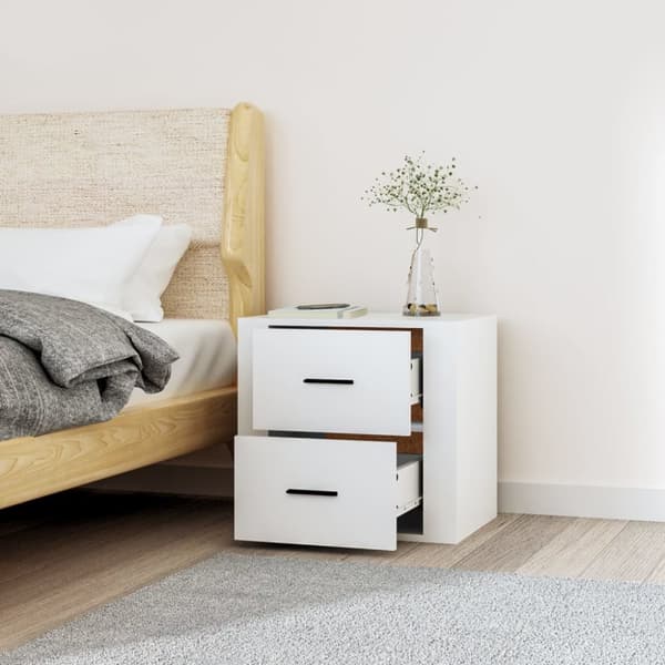 vidaXL væghængt sengebord 50x36x47 cm hvid - Opbevaringsskabe