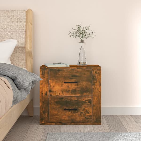vidaXL Väggmonterat sängbord rökfärgad ek 50x36x47 cm - Förvaringsskåp & garderober