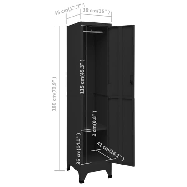 vidaXL skab 38x45x180 cm stål sort -  Opbevaringsskabe