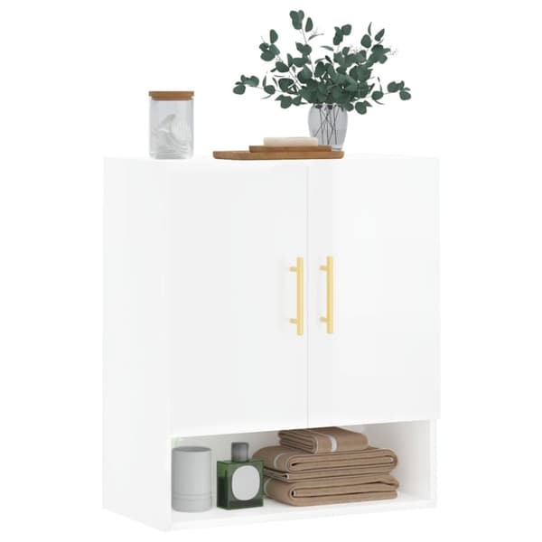 vidaXL vægskab 60x31x70 cm konstrueret træ hvid højglans - Opbevaringsskabe