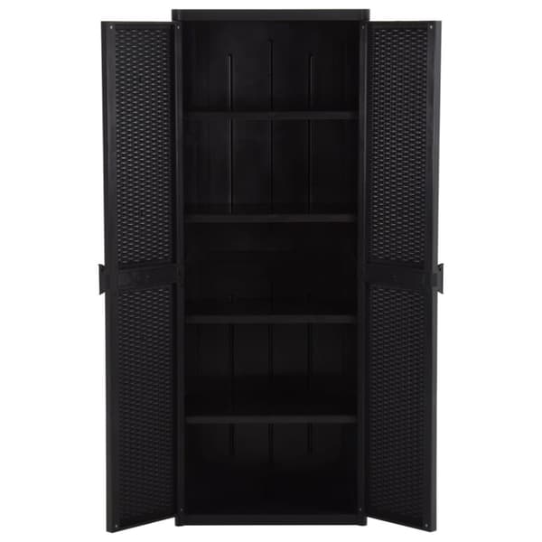 vidaXL Ulkosäilytyskaappi musta 65x45x172 cm PP rottinki - Säilytys- & lukkokaapit