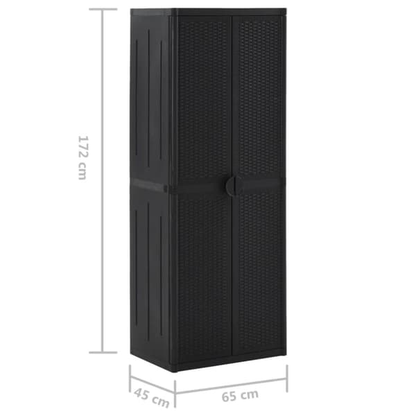 vidaXL Ulkosäilytyskaappi musta 65x45x172 cm PP rottinki - Säilytys- & lukkokaapit