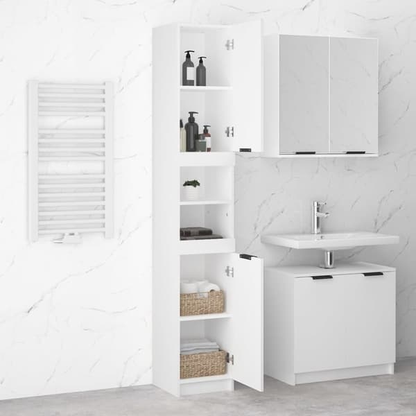 vidaXL badeværelsesskab 32x34x188,5 cm konstrueret træ hvid -  Opbevaringsskabe