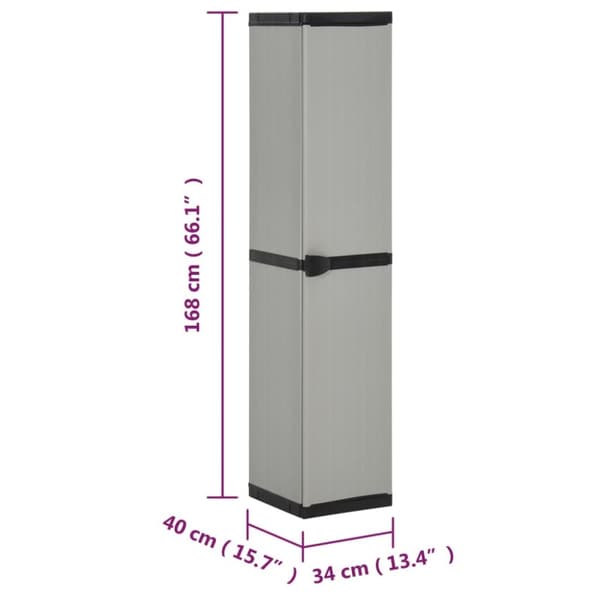 vidaXL opbevaringsskab til haven 34x40x168 cm 3 hylder grå og sort - Opbevaringsskabe