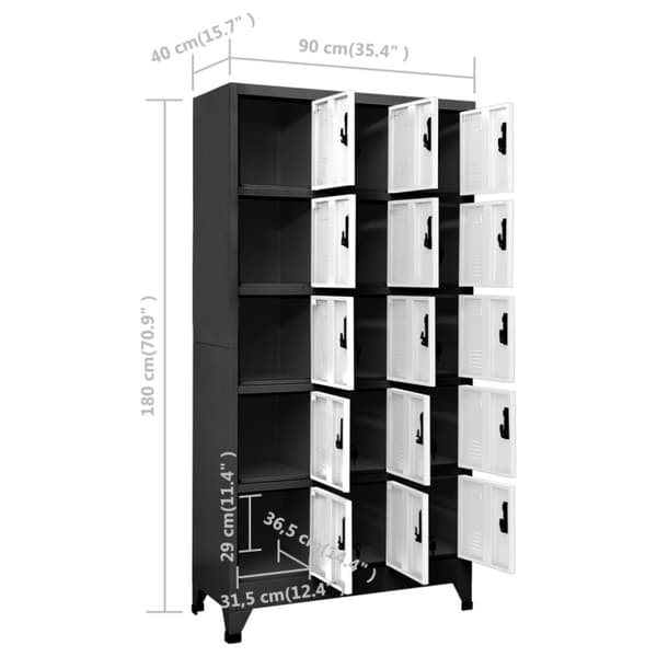 vidaXL skab 90x40x180 cm stål antracitgrå og hvid -  Opbevaringsskabe