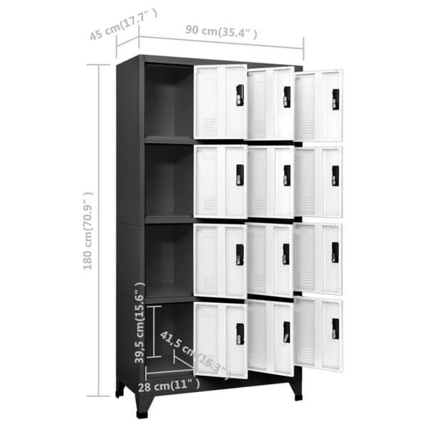 vidaXL skab 90x45x180 cm stål antracitgrå og hvid -  Opbevaringsskabe
