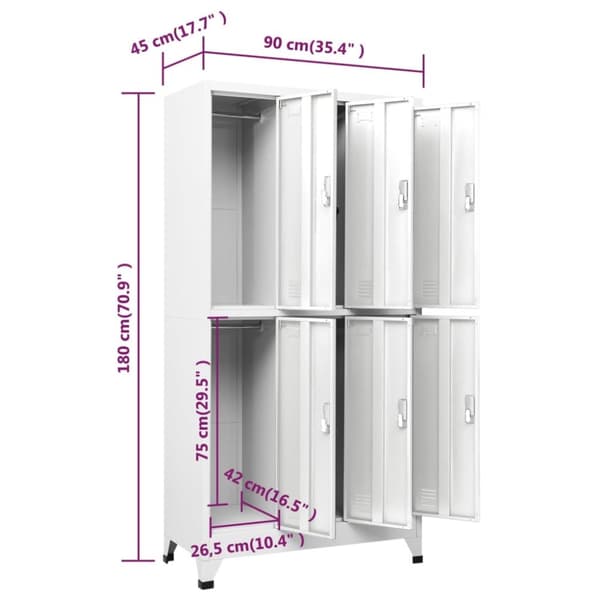 vidaXL lockerskab med 6 rum 90x45x180 cm grå - Opbevaringsskabe