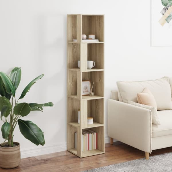 vidaXL hjørnereol 33x33x164,5 cm spånplade sonoma-eg - Opbevaringsskabe