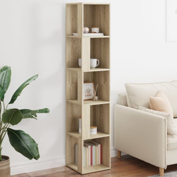 vidaXL hjørnereol 33x33x164,5 cm spånplade sonoma-eg - Opbevaringsskabe