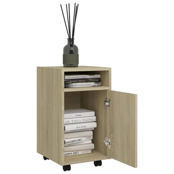 vidaXL sideskab med hjul 33x38x60 cm spånplade sonoma-eg - Opbevaringsskabe