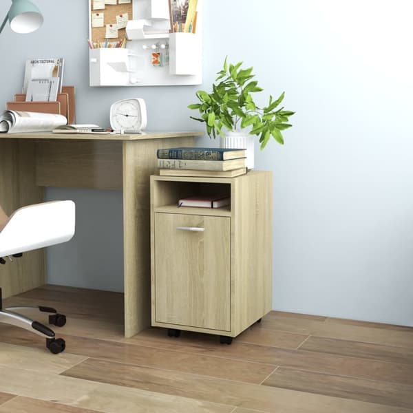 vidaXL sideskab med hjul 33x38x60 cm spånplade sonoma-eg - Opbevaringsskabe