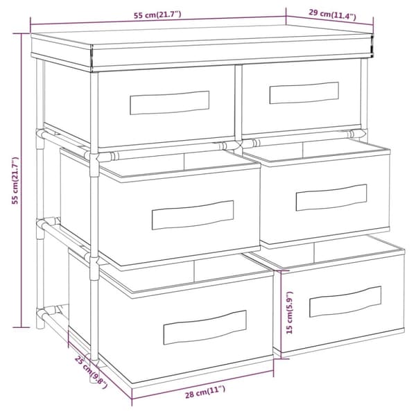 vidaXL Säilytyskaappi 6 laatikolla 55x29x55 cm kerma teräs - Säilytys- & lukkokaapit