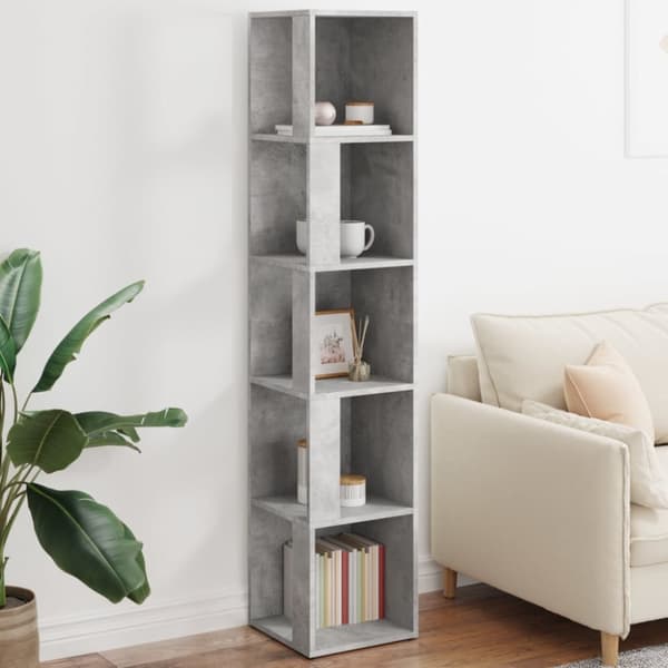 vidaXL hjørnereol 33x33x164,5 cm spånplade betongrå - Opbevaringsskabe