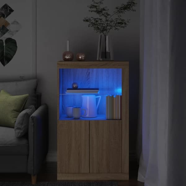 vidaXL skab med LED-lys konstrueret træ sonoma-eg -  Opbevaringsskabe