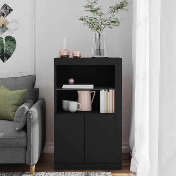 vidaXL skab med LED-lys konstrueret træ sort -  Opbevaringsskabe