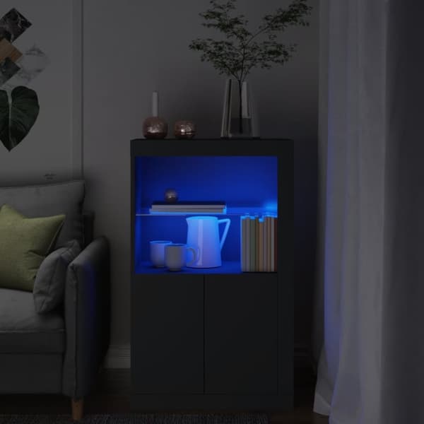 vidaXL skab med LED-lys konstrueret træ sort -  Opbevaringsskabe