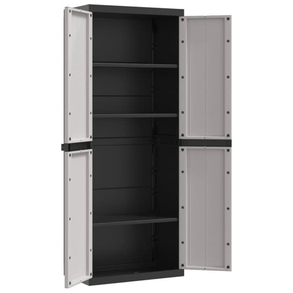 vidaXL Puutarhan varastokaappi harmaa ja musta 65x37x165 cm PP - Säilytys- & lukkokaapit