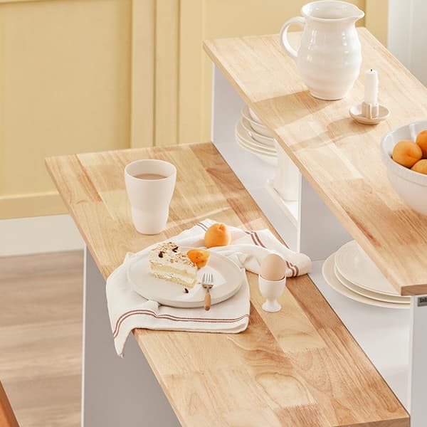 Rootz moderne skænk med skydedøre - Køkkenø - Kommode - Justerbare hylder - Sammenfoldelig arbejdsflade - Gummitræ & MDF - 110 cm x 97 cm x 66 cm - Hv