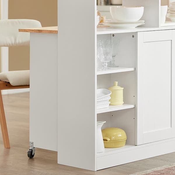 Rootz moderne skænk med skydedøre - Køkkenø - Kommode - Justerbare hylder - Sammenfoldelig arbejdsflade - Gummitræ & MDF - 110 cm x 97 cm x 66 cm - Hv