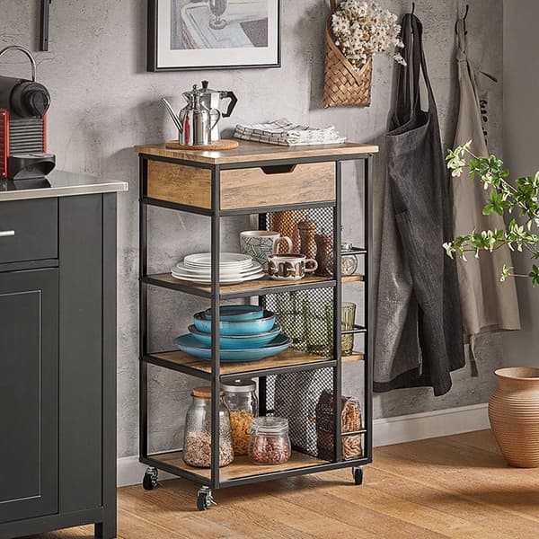 Rootz Serveringsvagn FKW99-N - Sidovagn - Multifunktionsskåp - MDF och metall - 3-våningsförvaring - Mobil med låsbromsar - 50cm x 87cm x 37cm