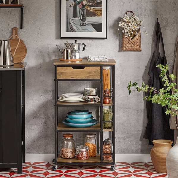 Rootz Serveringsvagn FKW99-N - Sidovagn - Multifunktionsskåp - MDF och metall - 3-våningsförvaring - Mobil med låsbromsar - 50cm x 87cm x 37cm