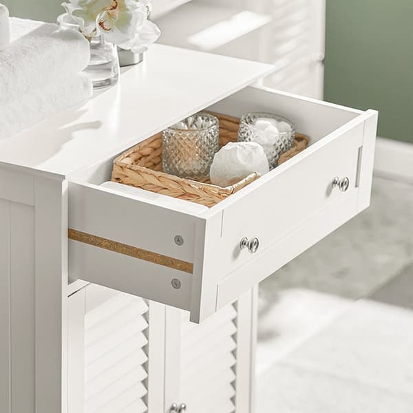 Rootz MDF skænk - Badeværelseskommode - Opbevaringsskab - Luftgennemtrængelige lameldøre - Forebyggelse af skimmelsvamp - Alsidig brug - 60 cm x 87 cm