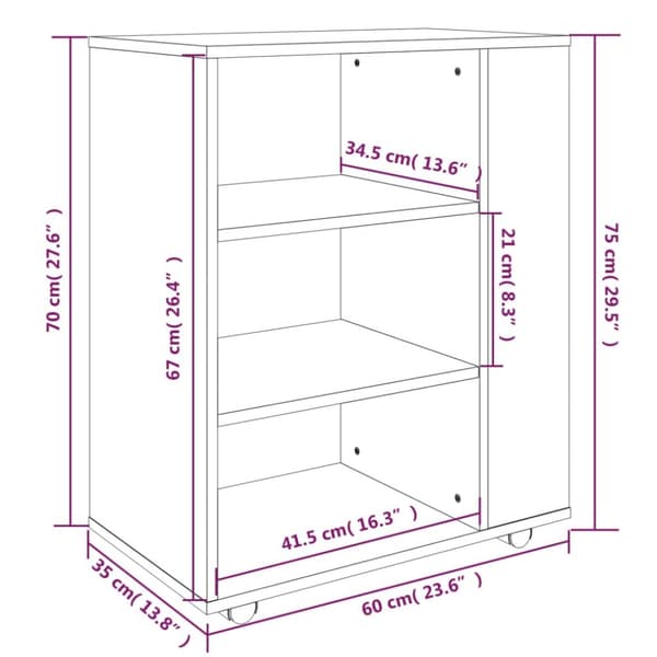 The Living Store skab med hjul 60x35x75 cm konstrueret træ brun egetræsfarve -  Opbevaringsskabe