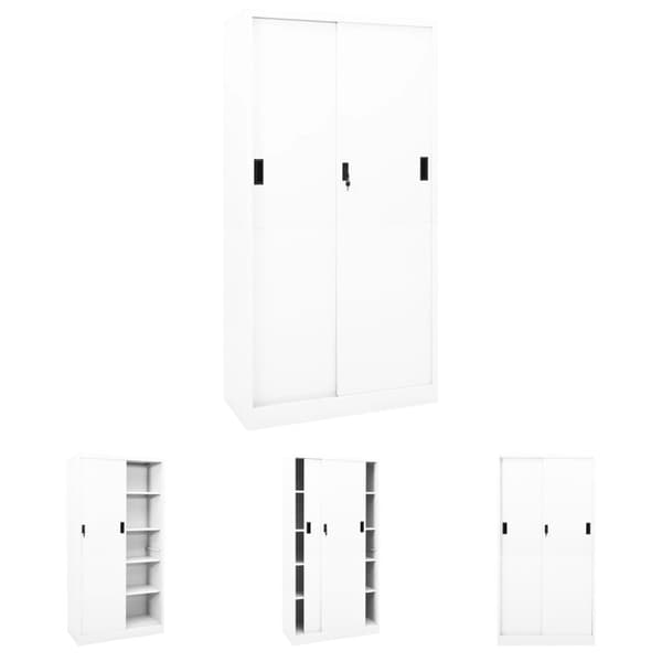The Living Store Dokumentskåp med skjutdörr vit 90x40x180 cm stål - Förvaringsskåp & garderober