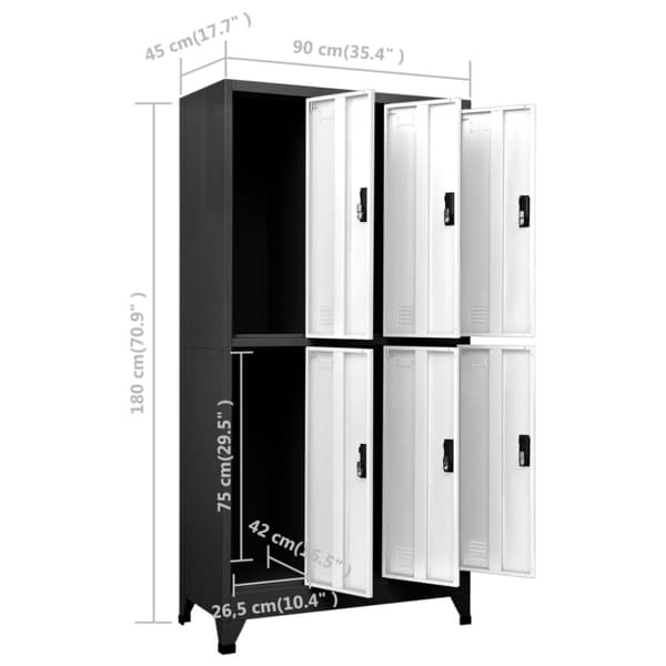 The Living Store skab 90x45x180 cm stål antracitgrå og hvid -  Opbevaringsskabe