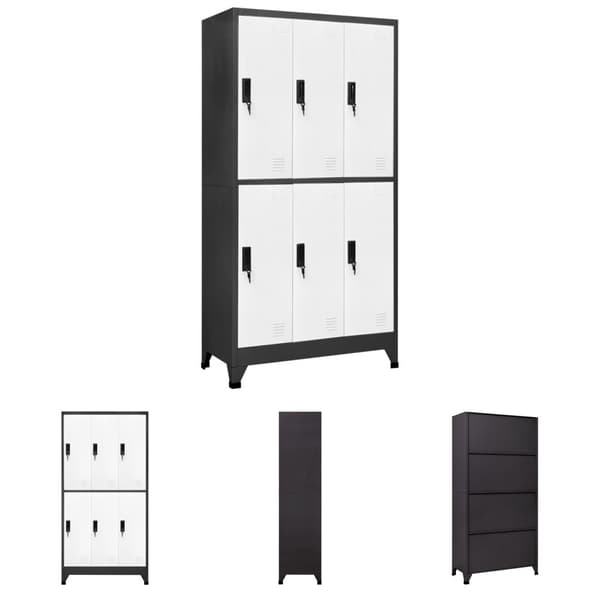 The Living Store skab 90x45x180 cm stål antracitgrå og hvid -  Opbevaringsskabe