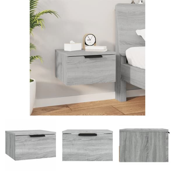 The Living Store væghængt sengebord 34x30x20 cm grå sonoma-eg -  Opbevaringsskabe