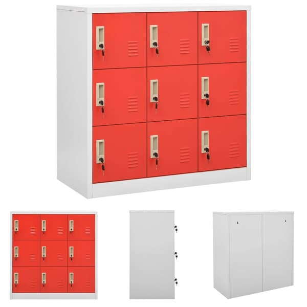 The Living Store skab 90x45x92,5 cm stål lysegrå og rød -  Opbevaringsskabe