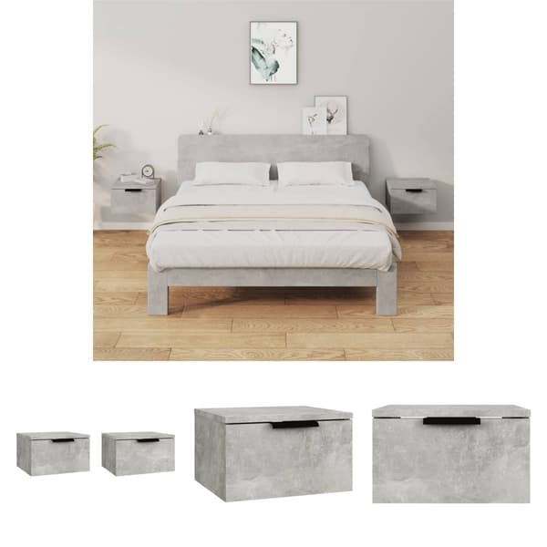 The Living Store Seinäkiinnitettävät yöpöydät 2 kpl betoninharmaa 34x30x20 cm -  Säilytys- & lukkokaapit