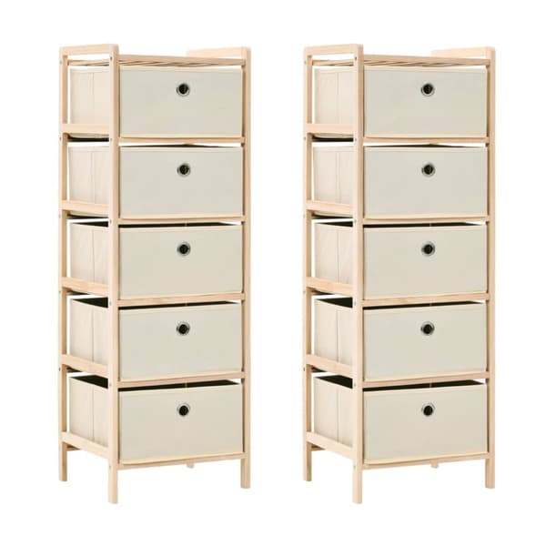 The Living Store Förvaringshyllor 2 st med 5 tygkorgar cederträ beige -  Förvaringsskåp & garderober