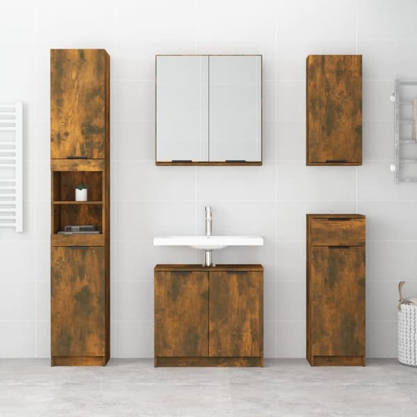 The Living Store væghængt badeværelsesskab 32x20x67 cm røget egetræsfinish -  Opbevaringsskabe