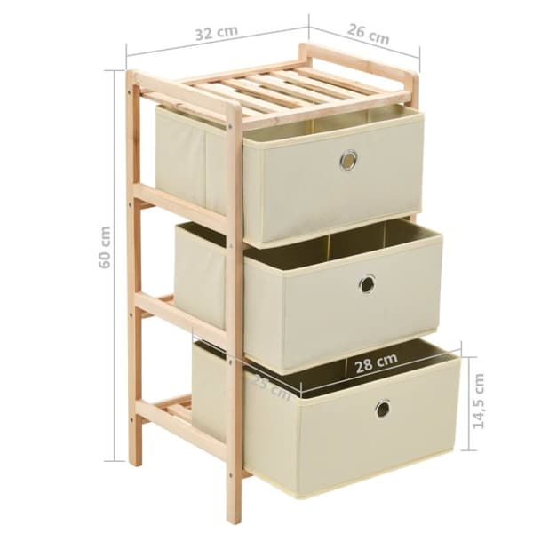 The Living Store Förvaringshylla med 3 tygkorgar cedarträ beige - Förvaringsskåp & garderober
