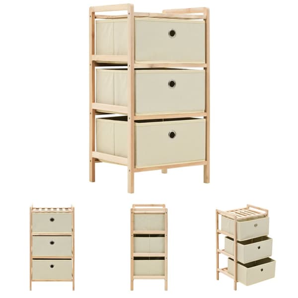 The Living Store Förvaringshylla med 3 tygkorgar cedarträ beige -  Förvaringsskåp & garderober