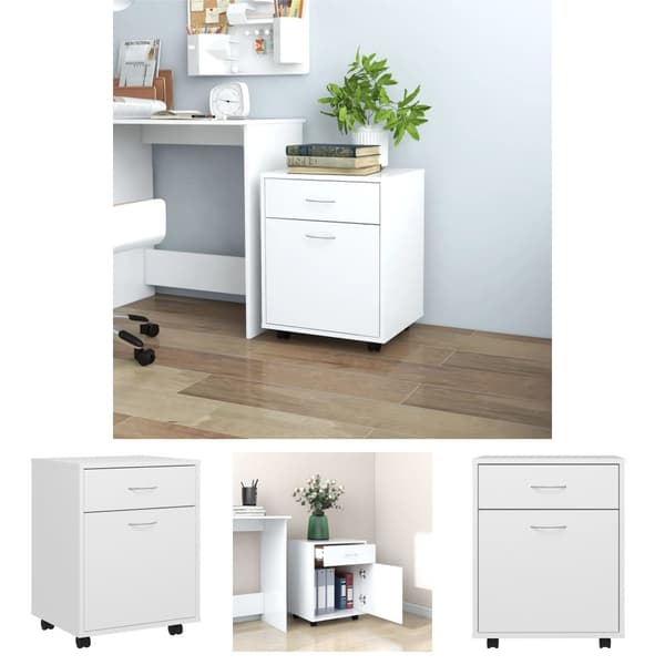The Living Store rulleskab 45x38x54 cm konstrueret træ hvid -  Opbevaringsskabe