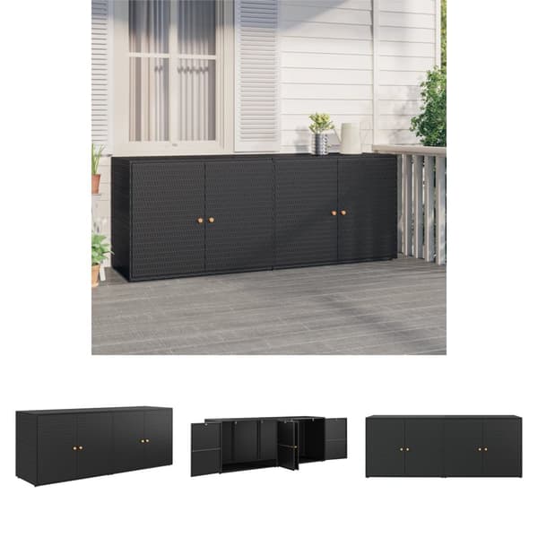 The Living Store opbevaringsskab til haven 198x55,5x80 cm polyrattan sort -  Opbevaringsskabe